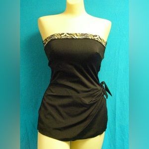 10/34DD NWT bandeau sarong swimsuit animal trim E16093